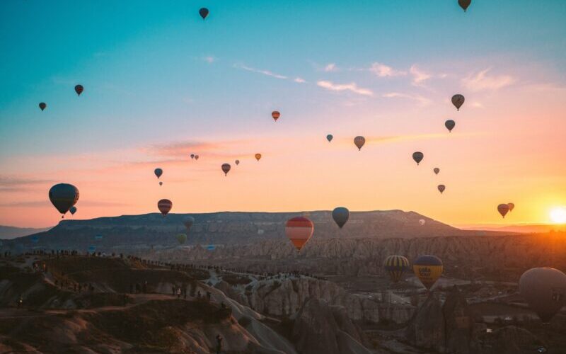 Cappadocia balloons in the sunset