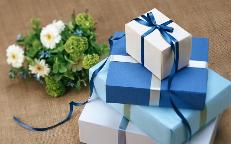 Stacked Blue Colored Gift Boxes