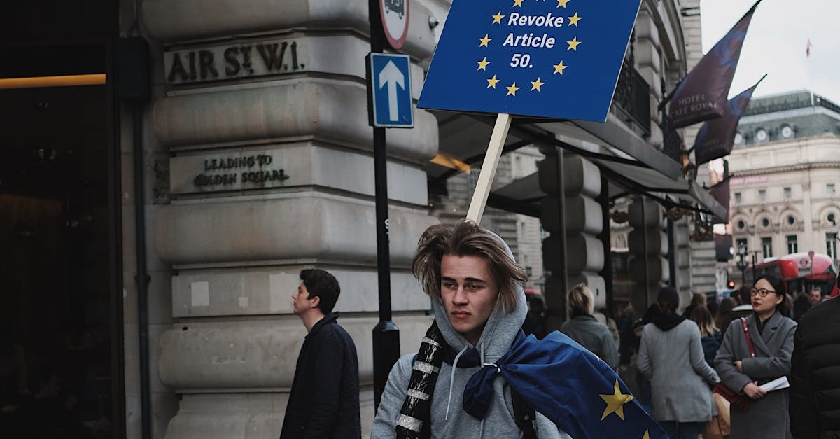 BrExit impact on household finances - A young protester holding a 'Revoke Article 50' sign in London, UK street scene.