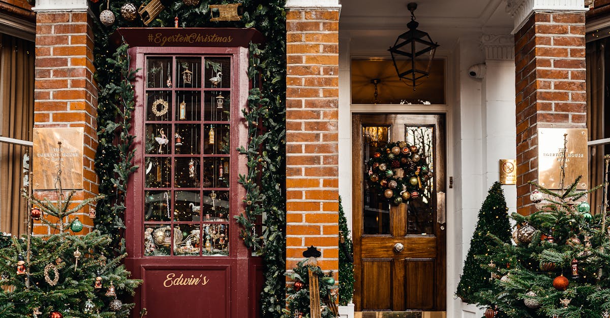 Winterise Home UK - Beautiful Christmas decor on the entrance of Egerton House Hotel, London, UK.
