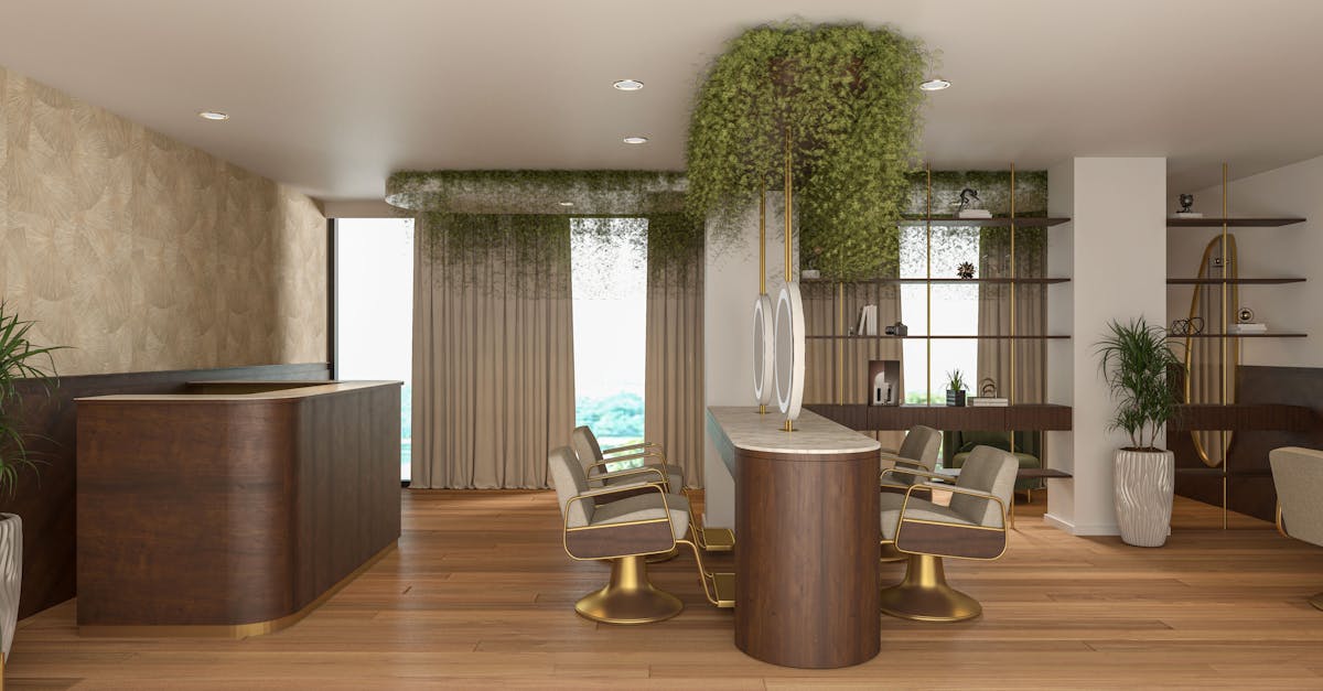 Renting out spare room UK - Stylish and contemporary salon interior with elegant furnishings and lush greenery in London, UK.