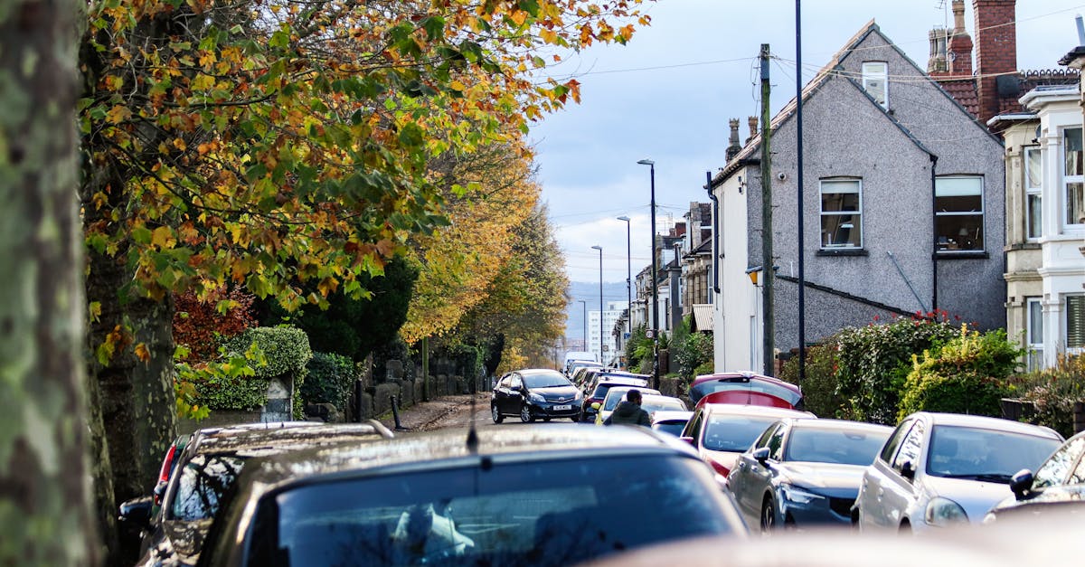 Renting Your Driveway - Colorful autumn street scene in Bristol, England showcasing lined cars, houses, and vibrant foliage.